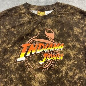Indiana Jones T-Shirt Mens Small Brown Acid Wash Graphic Tee Disney Excellent